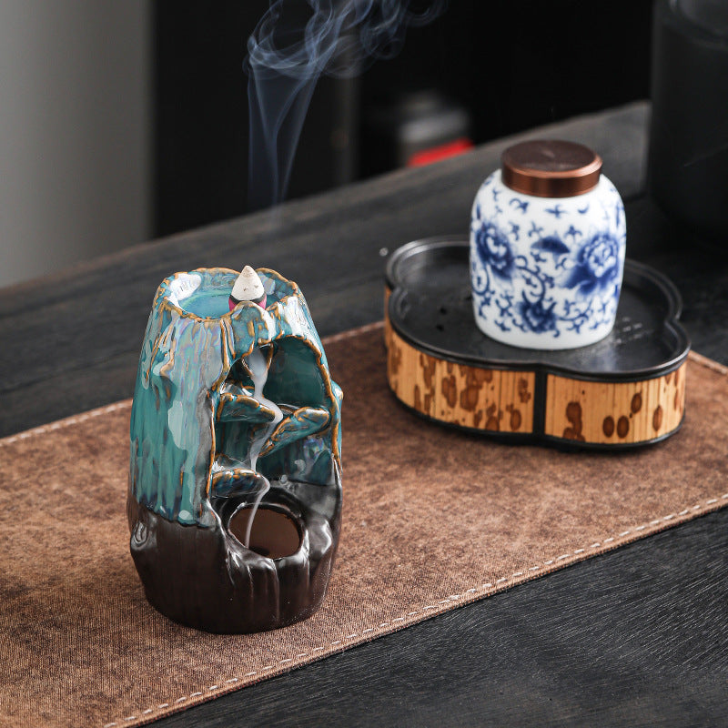 zensoullab Backflow Incense Burner Left and Right Fengyuan Kiln Change Antique Sandalwood Incense Burner Large Home Indoor Creative Ornament