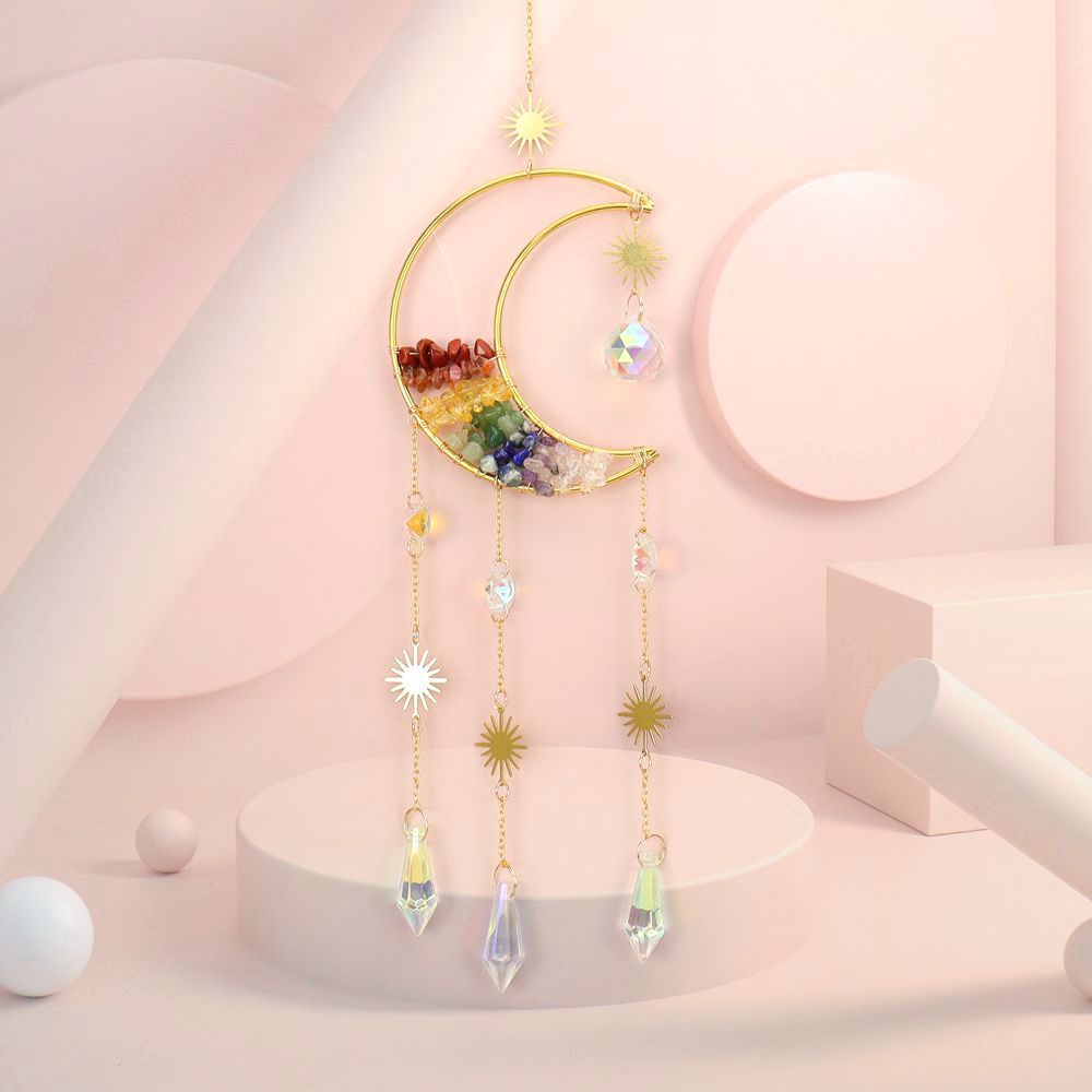 Zensoullab Natural Crystal Gravel Moon Hourglass Sunshine Catcher Sun Catcher Lighting Wind Chimes Decorative Pendant