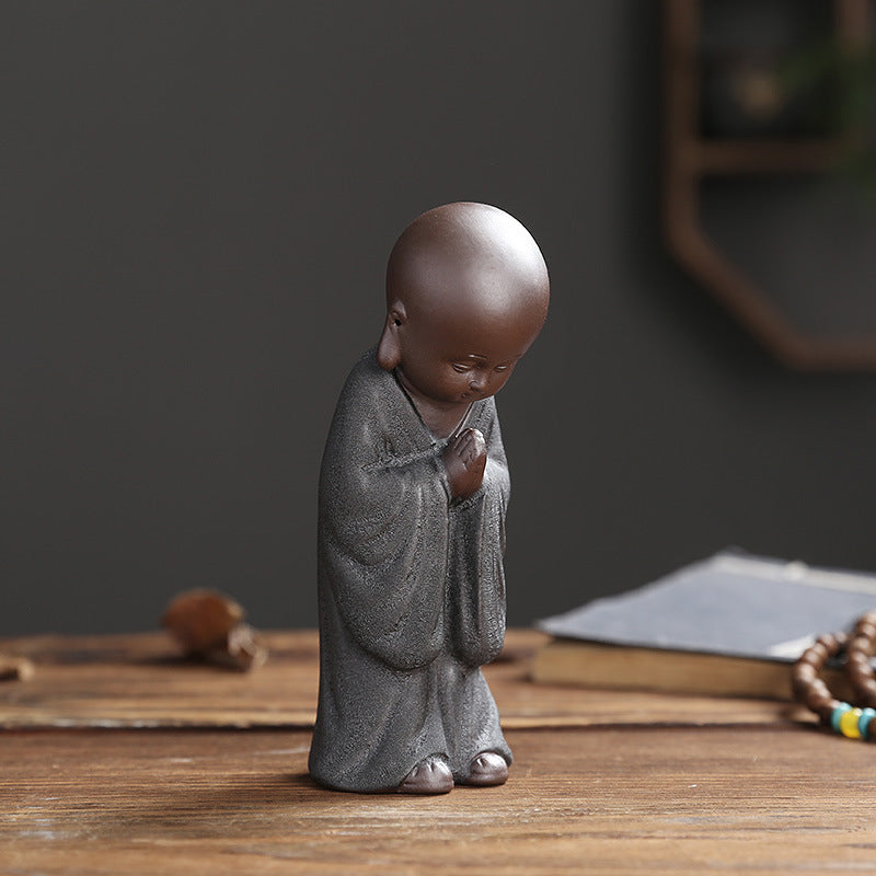 zensoullab Purple Clay Little Monk Zen Home Decor Chinese Style Ornament Living Room Study Entrance Tea Room Tea Pet Bonsai Ceramic Decoration