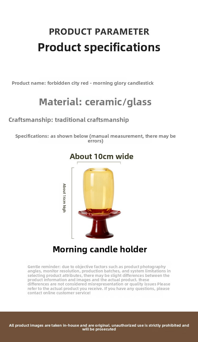 zensoullab New Chinese Style Forbidden City Red Morning Glory Candle Holder Ceramic Base Zen Glass Lampshade Aromatherapy Home Tea Ceremony Accessories Ornament
