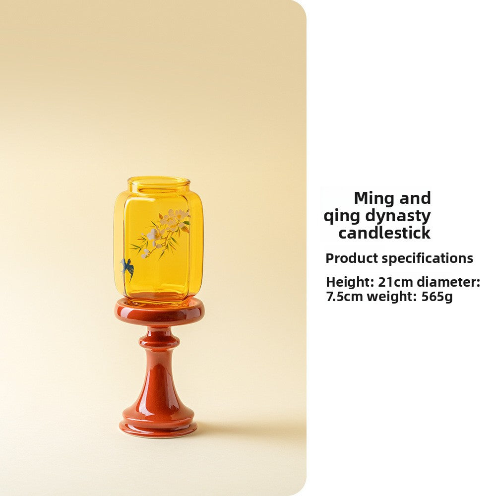zensoullab Japanese Style Spring Returns to the Forbidden City Red Ming Qing Candle Holder Glass Chinese Style Ornament Candle Candle Holder Tea Room Atmosphere Light Ancient Style