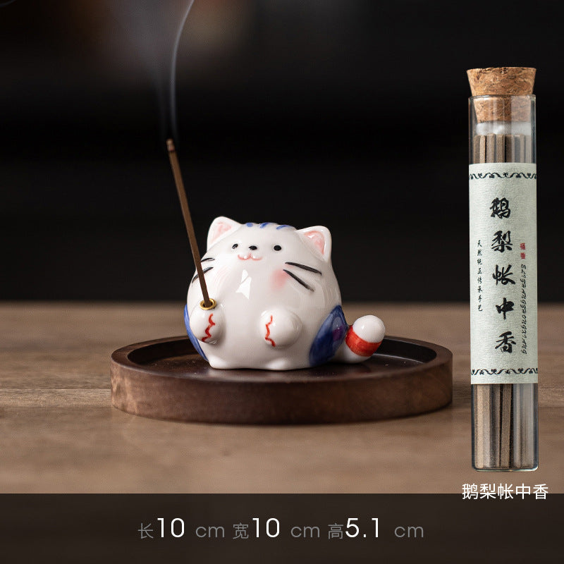 zensoullab Creative Ceramic Cute Little Cat Incense Holder Base Incense Tray Tea Room Tea Table Small Incense Burner Ornament Incense Burner