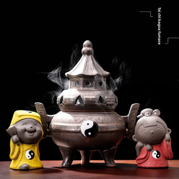 zensoullab Creative Ceramic Antique Incense Burner Tai Chi Bagua Tower Incense Burner Indoor Tea Ceremony Accessories Zen Home Decor