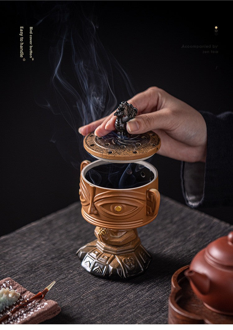zensoullab Vintage Ceramic Cultural Creative Sanxingdui Incense Burner Home Indoor Sandalwood Burner Incense Burner Incense Supplies Aromatherapy Burner Ornament