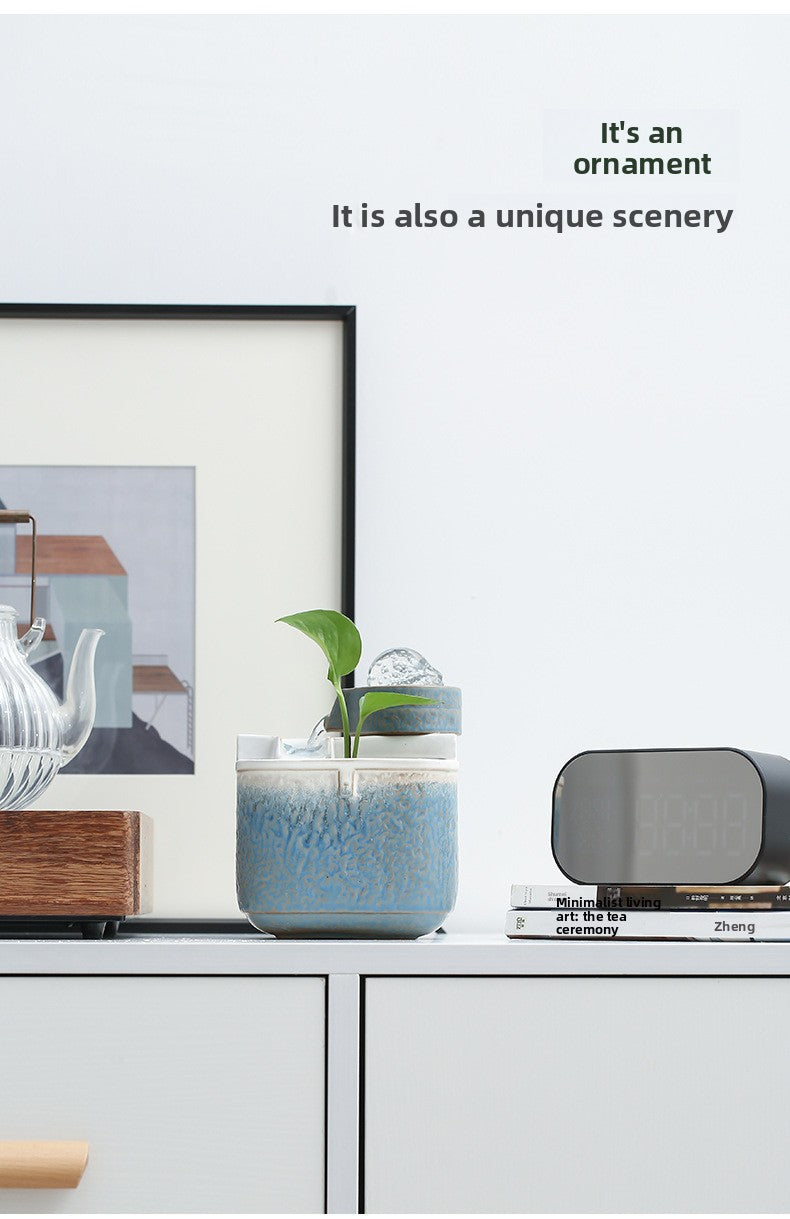 zensoullab Square Pool Desktop Ceramic Flowing Water Ornament Wealth Feng Shui Wheel Fountain Modern Tea Table Tea Desk Circulating Fortune Ball Water Feature