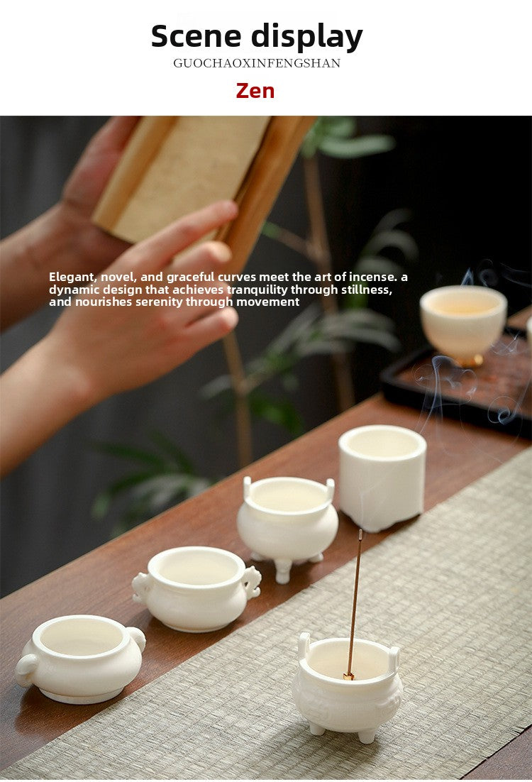 zensoullab Chinese Style Mini Ceramic Incense Burner Tea Room Home Worship Three-legged Incense Burner Portable Incense Holder Incense Ceremony Zen Small Ornament