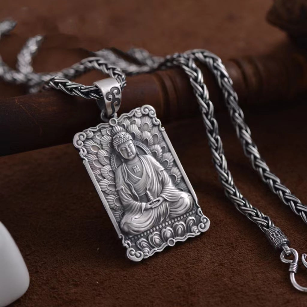 Zensoullab Men's Accessories Bhaisajyaguru Vintage Distressed Pendant Men's Necklace Three Treasures Buddha Statue Amulet High-Grade Exquisite Ornament