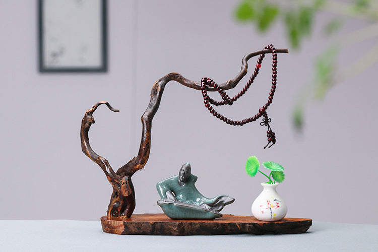 zensoullab Zen New Chinese Style Root Carving Set Ornament Purple Clay Little Monk Living Room TV Cabinet Tea Table Entrance Creative Decoration