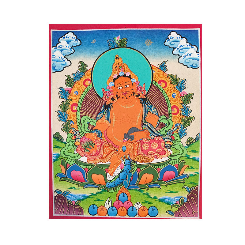 zensoullab Nepal Hand-painted Buddha Statue Thangka Table Decoration Yellow God of Wealth Green Tara Manjushri Four-armed Guanyin Medicine Buddha Decorative Hanging Painting