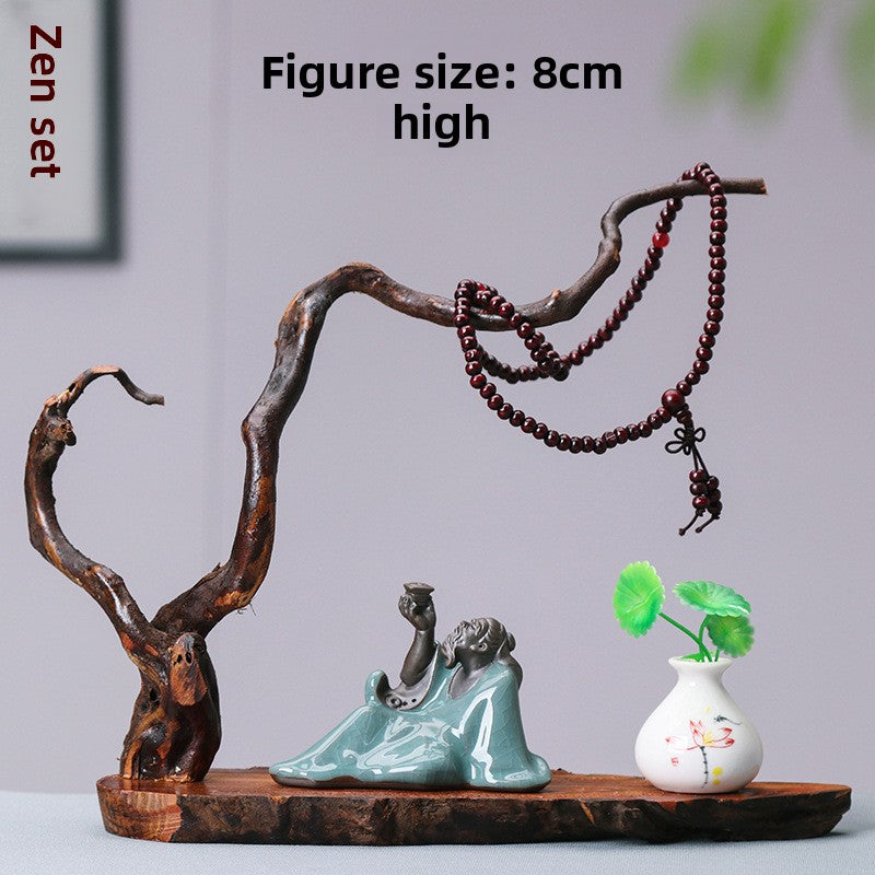 zensoullab Zen New Chinese Style Root Carving Set Ornament Purple Clay Little Monk Living Room TV Cabinet Tea Table Entrance Creative Decoration