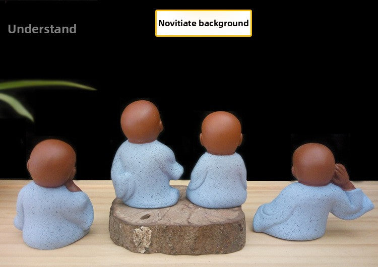zensoullab Mini Cute Purple Clay Little Monk Tea Pet Ceramic Four Little Sha Mi Succulent Plant Decoration Creative Home Ornament