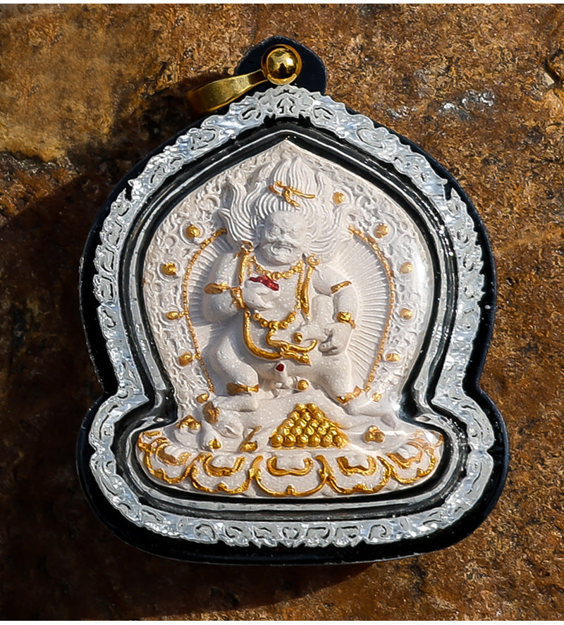 zensoullab Gawu Box Pendant Hand-painted Incense Ash Rubbing Three-dimensional Thangka Buddha Statue Yellow God of Wealth Five-way God of Wealth Buddha Amulet Men and Women Necklace