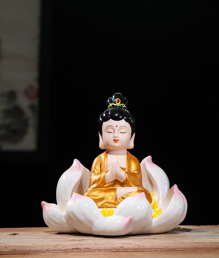 zensoullab Ceramic Peace Lotus Buddha Statue Guanyin Bodhisattva Living Room Chinese Style Entrance Creative Home Decoration Ornament