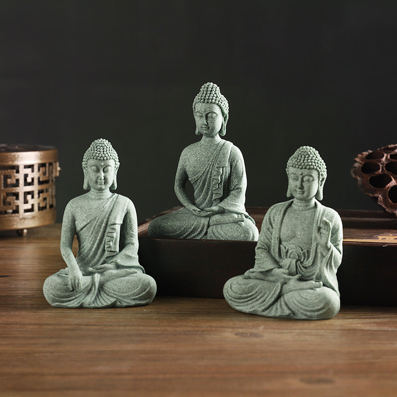 zensoullab Green Sandstone Buddha Statue Ornament Micro Landscape Fish Tank Landscaping Rockery Bonsai Living Room Zen Tea Tabletop Stone Small Sitting Buddha