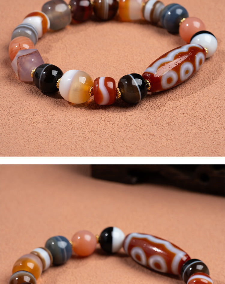 Zensoullab Natural Five-Eye Tibet Beads Duobao Agate Bracelet Fashion All-Match Men and Women Couple Single Ring Bracelet