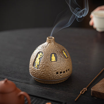 zensoullab Dunhuang Ceramic Incense Burner Home Indoor Incense Holder Incense Stand Aromatherapy Burner Zen Tea Room Desktop Incense Burner Ornament