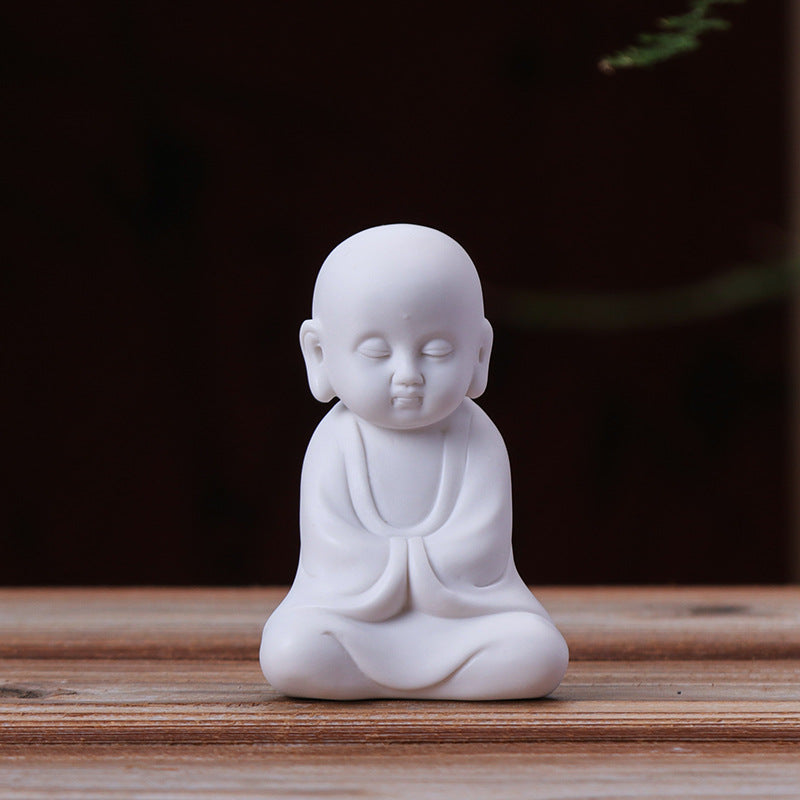 zensoullab Zen Ceramic Little Monk New Chinese Style Home Decor White Porcelain Figure Little Novice Living Room Study TV Cabinet Ornament