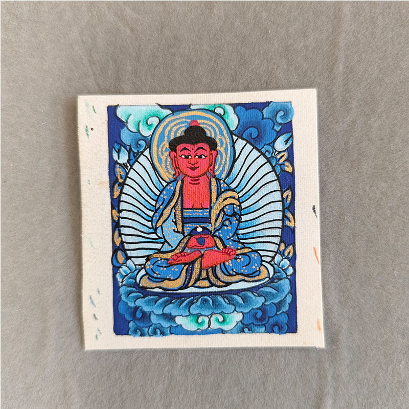 zensoullab Nepal Hand-painted Zodiac Buddha Guardian Small Thangka Portable Blue Thangka God of Wealth Green Tara Portable Necklace Pendant