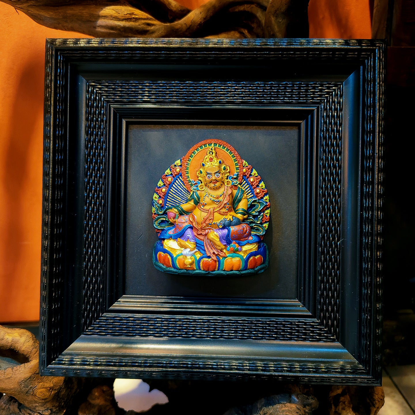zensoullab Rubbing Table Hand-painted Thangka 3D Painted Table Decoration Great Wrath Yellow God of Wealth Mahakala Buddha Decoration Ornament