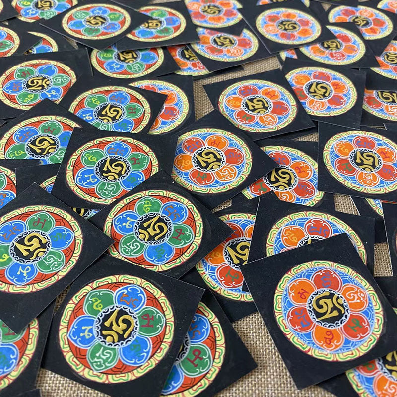 zensoullab Nepal Hand-painted Six-Word Mantra Scripture Altar Offering Thangka Round Gawu Box Guanyin Small Thangka Painting Necklace Pendant