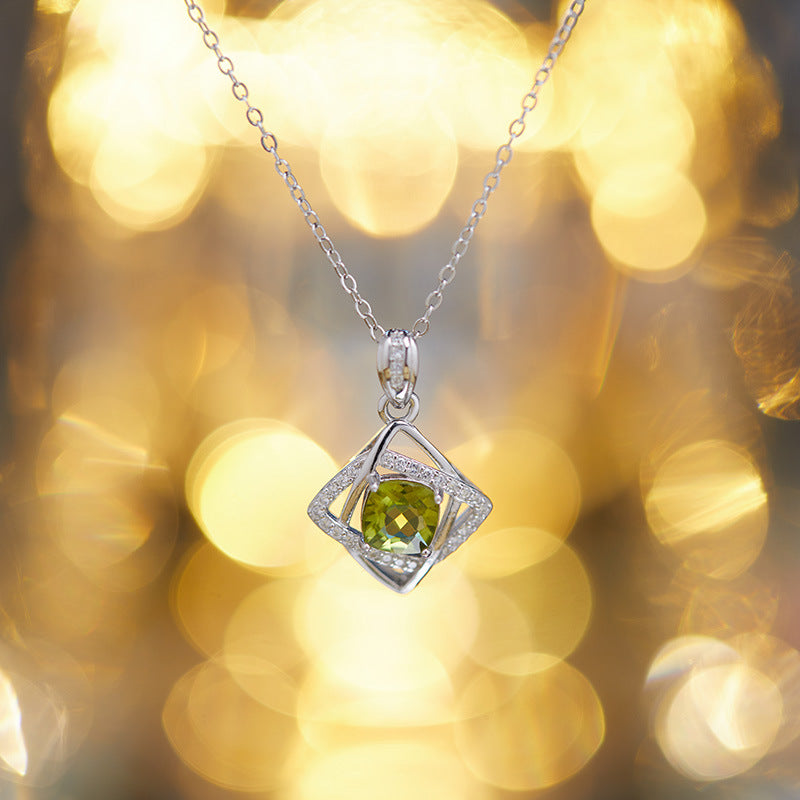 zensoullab Japanese and Korean Style Fashion Simple Pendant S925 Sterling Silver Inlaid Natural Peridot Necklace for Women Hot Selling Jewelry