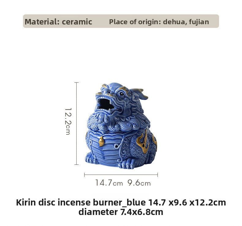 Zensoullab Creative Ceramic KIRIN Incense Coil Burner Home Indoor Auspicious Beast Incense Burner Sandalwood Agarwood Point Incense Box Desktop Incense Ceremony Decoration