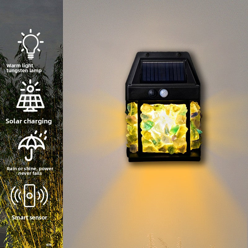 zensoullab Natural Crystal Raw Stone Solar Wall Light Outdoor Courtyard Waterproof Sensor Lighting Household Night Light