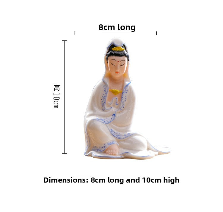 Zensoullab Ceramic Guanyin Bodhisattva Buddha Statue for Home Worship, Entrance Hall, Guanyin for Peace, Car-mounted Chinese-style Home Decoration