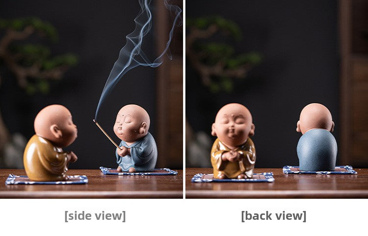 zensoullab Creative Ceramic Cute Little Monk Incense Desktop Ornament Home Incense Holder Incense Burner Incense Tray
