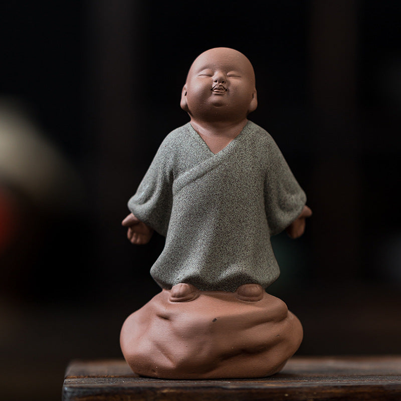 zensoullab Creative Purple Clay Little Monk Tea Pet Tea Tray Tea Set Accessories Zen Little Novice Tea Room Bonsai Decoration Ornament