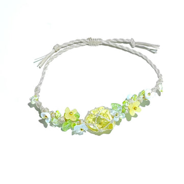 zensoullab Gardenia Blossom Soft Candy Forest Style Yellow Glass Handmade Woven Net Bag Bracelet Versatile Style Bracelet Beads Lily of the Valley