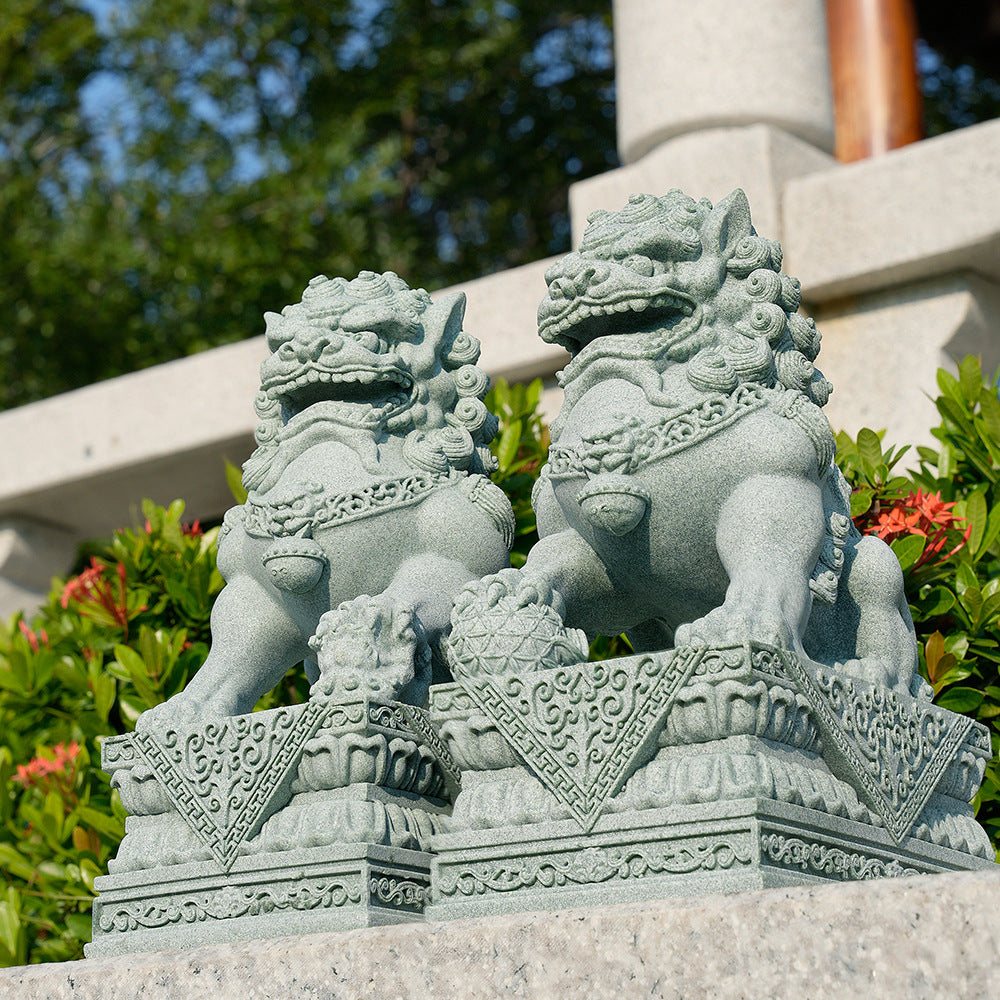 zensoullab 25cm Chinese Style Green Sandstone Lion Pair Tomb Front National Trend Ornament Auspicious Beast Creative Home Living Room Decoration