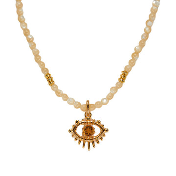 zensoullab S925 Sterling Silver Natural Yellow Shell Yellow Crystal Gemstone Necklace for Women Fashion Trend Devil's Eye Pendant Original Design