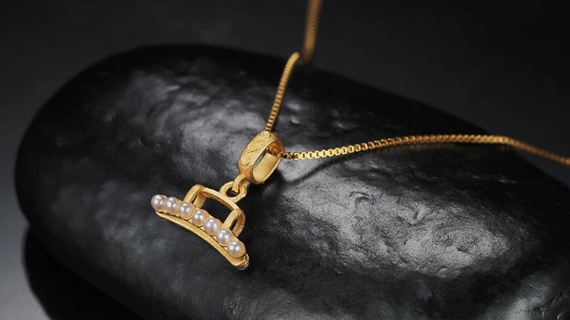 zensoullab Hot Sale S925 Sterling Silver Ancient Gold Inlaid Dopamine Freshwater Pearl Necklace for Women Niche High-end Feel