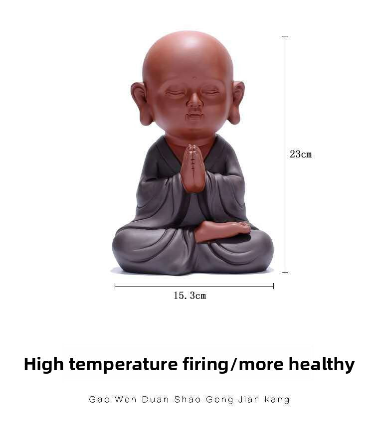 zensoullab Zen Purple Clay Blessing Little Monk Home Decor Chinese Style Entrance Living Room Buddha Hall Large Small Novice Figurine