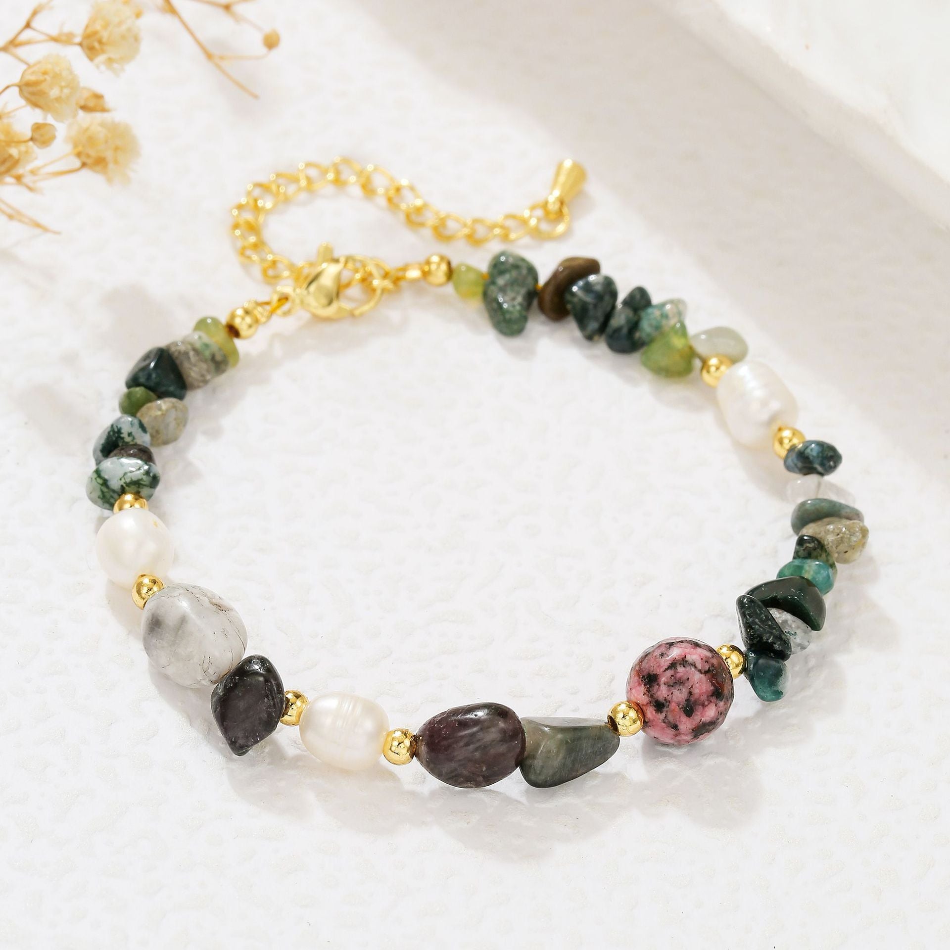 Zensoullab Freshwater Pearl Natural Stone Necklace Bracelet Maillard Tourmaline Agate Stone Beads String Sweater Chain