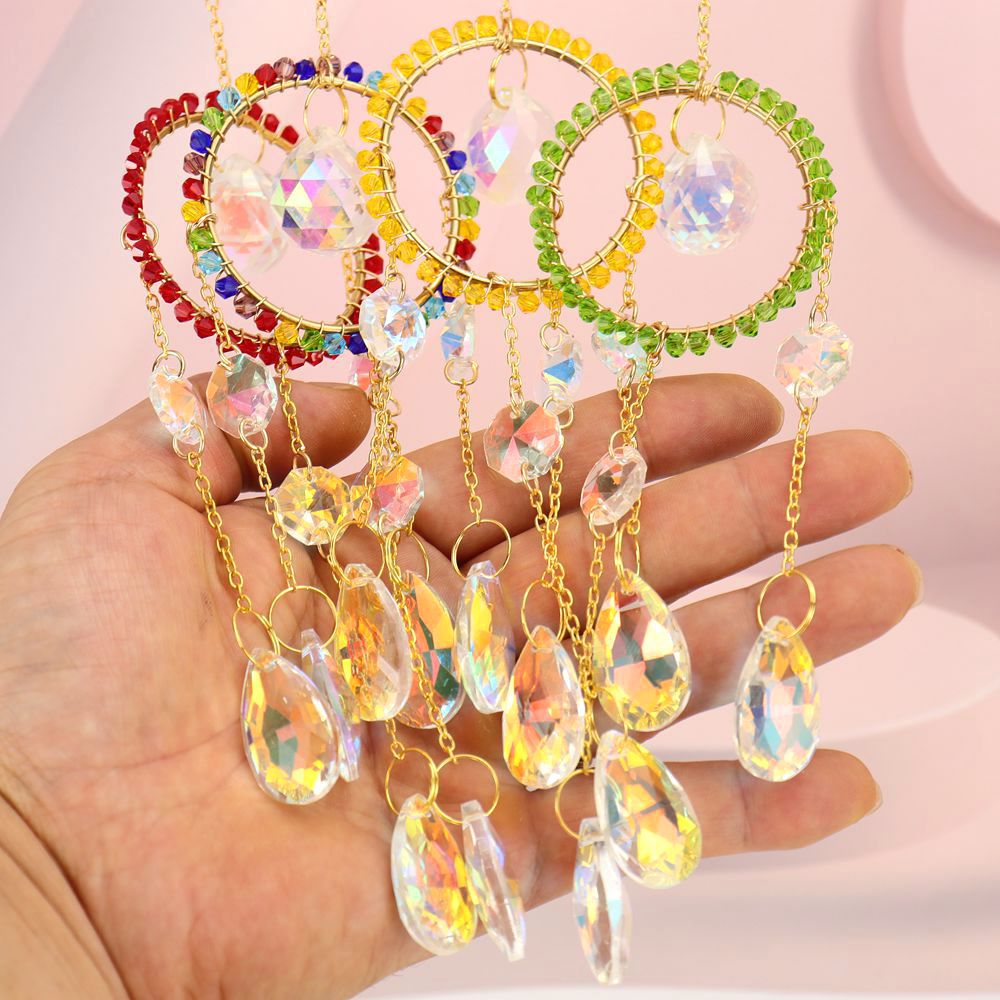 zensoullab Handmade Silk-wrapped Moon Star Crystal Sun Catcher Curtain Hanging Ornament Garden Decoration