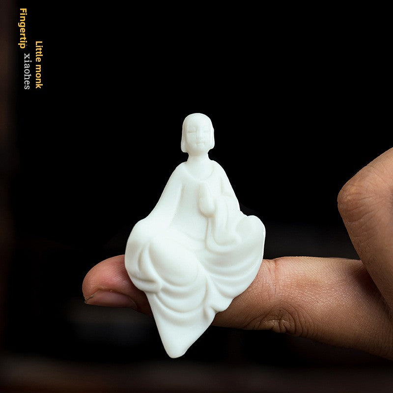zensoullab Mini Fingertip Small Buddha Ceramic Little Monk Ornament Micro Landscape Tea Room Fish Tank Decoration Formless Buddha Zen Small Figure