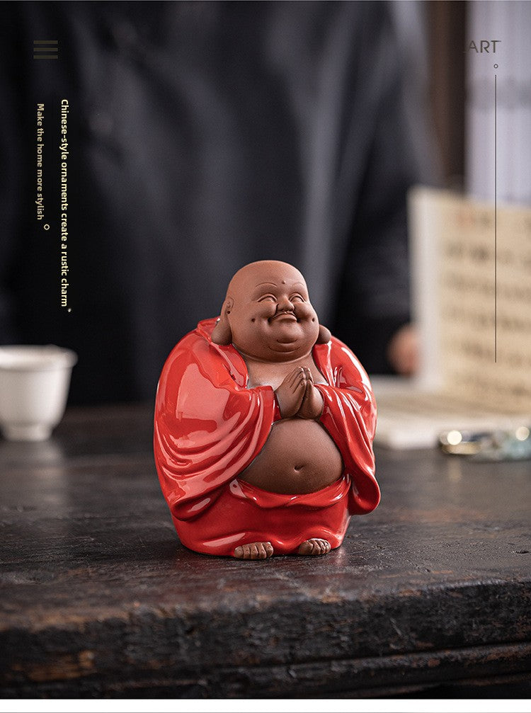 zensoullab Purple Clay Lucky Maitreya Buddha Tea Pet Premium Ceramic Big Belly Laughing Buddha Tea Table Decoration Zen Buddha Statue Ornament