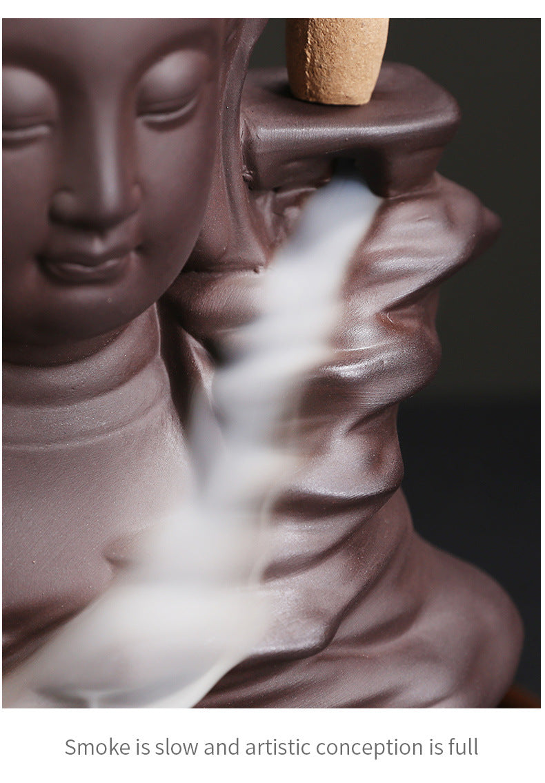 zensoullab Purple Clay Avalokiteshvara Backflow Incense Burner Original Mountain Water Flowing Bodhisattva Waterfall Backflow Incense Burner Home Decoration