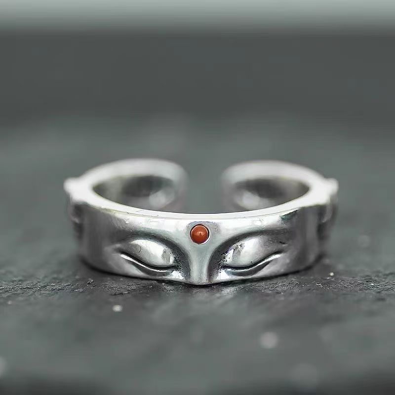 zensoullab Buddha Silence Ring Men's Wide Version Gold Buddha Head Index Finger Ring Fashion Simple Ethnic Style Buddhist Open Ring