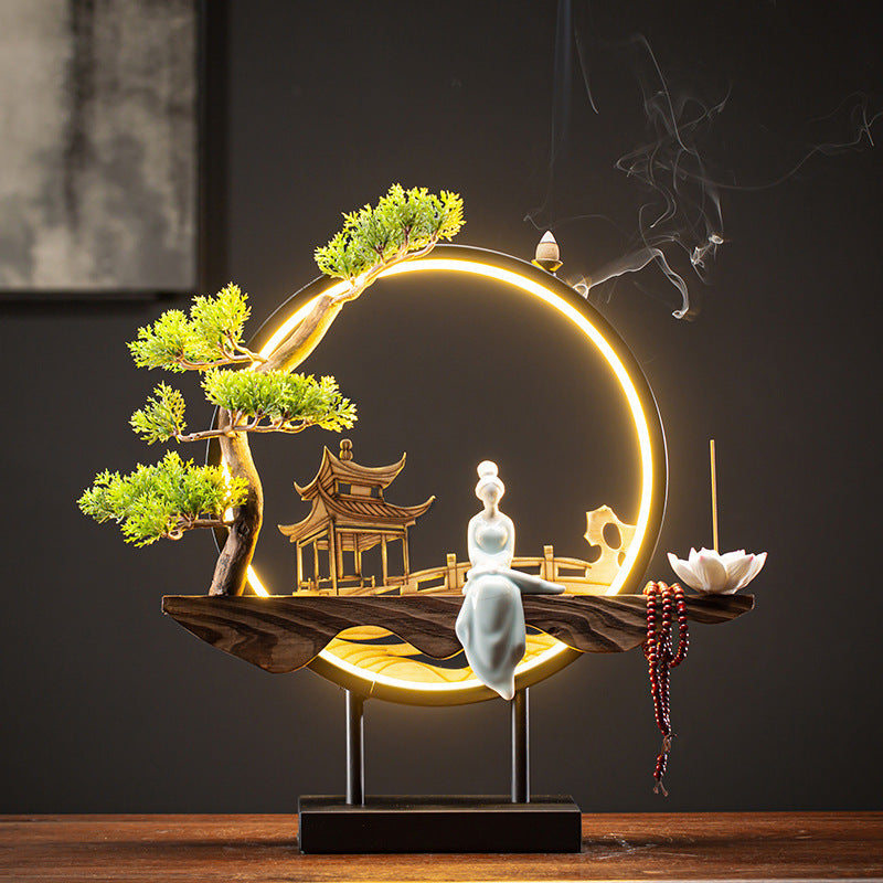 Zensoullab Ceramic Backflow Incense Burner Led Night Light Incense Decoration New Chinese Hallway TV Cabinet Dongting Lake Gift Incense
