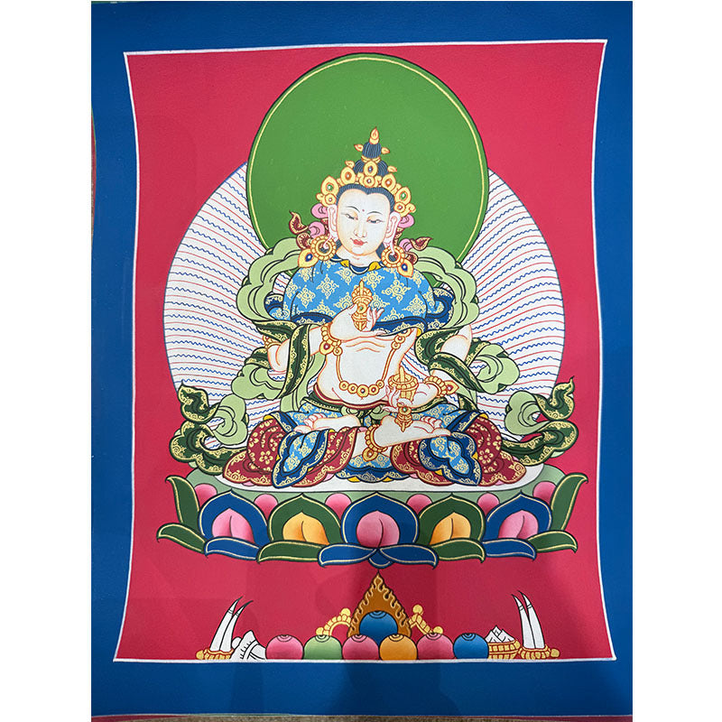 zensoullab Nepal Hand-painted Yellow God of Wealth Green Tara Manjushri Four-armed Guanyin Medicine Buddha Buddha Statue Thangka Table Decoration Hanging Painting