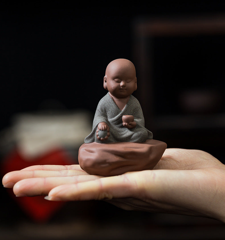 zensoullab Creative Purple Clay Little Monk Tea Pet Tea Tray Tea Set Accessories Zen Little Novice Tea Room Bonsai Decoration Ornament