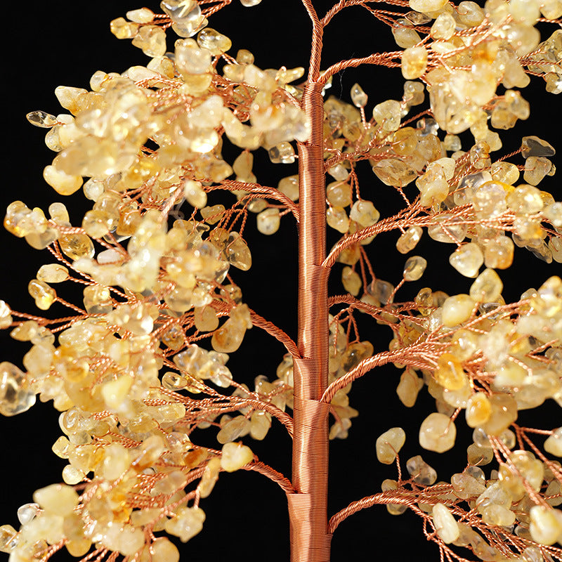 zensoullab Natural Yellow Crystal Crushed Stone Money Tree Hand-woven Copper Wire Home Office Opening Housewarming Wealth Tree Gift Ornament