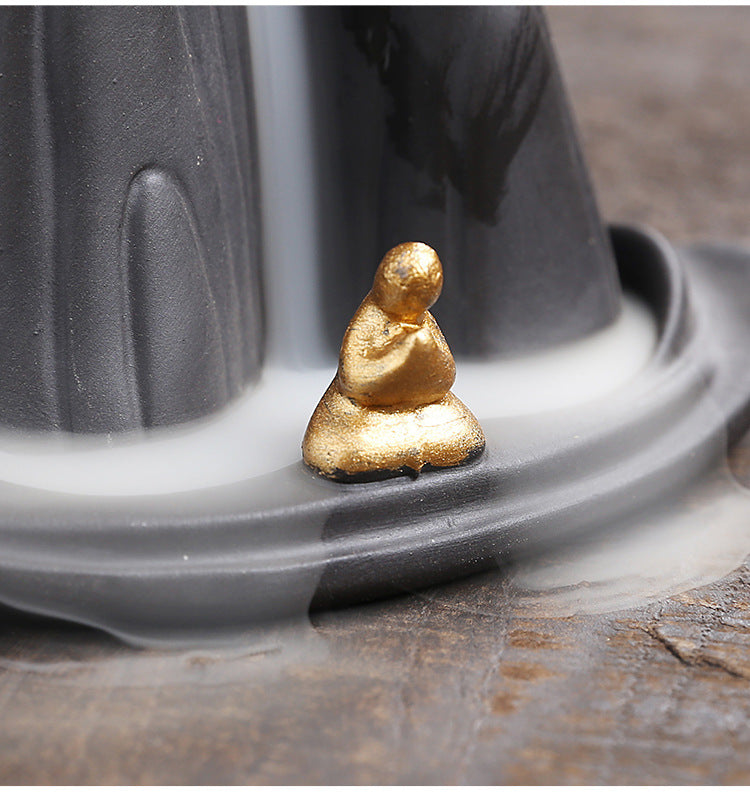 zensoullab Original Purple Clay Backflow Incense Burner Mountain Water Flowing Little Monk Home Decor Ornament Backflow Incense Burner Craft