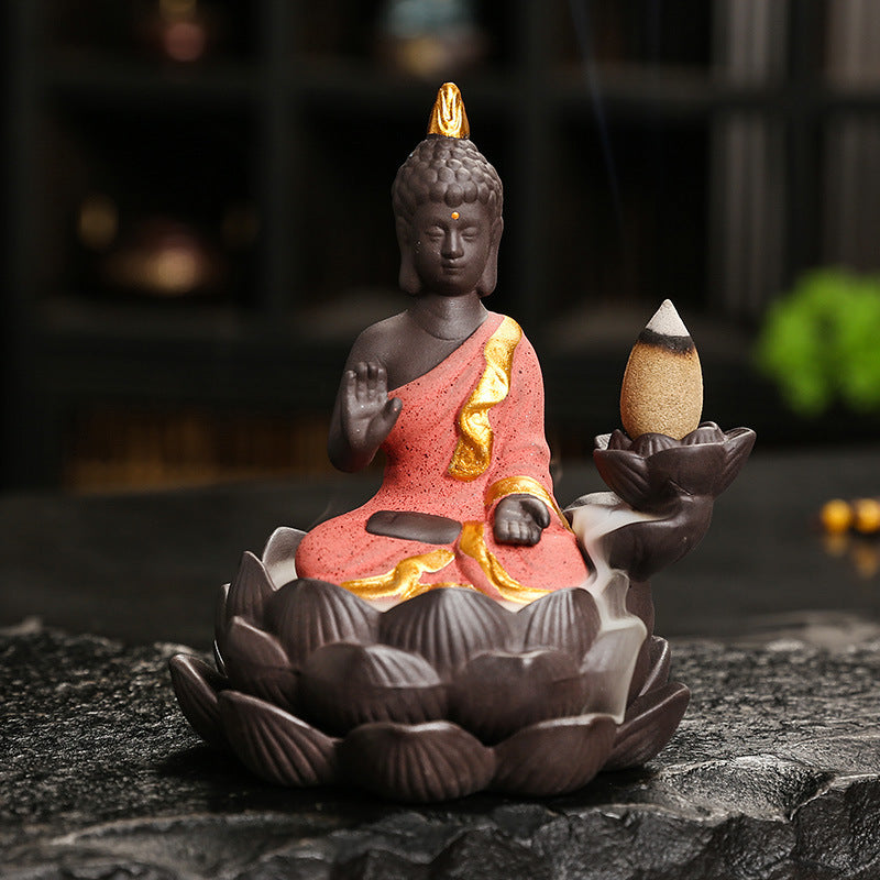 zensoullab Purple Clay Ceramic Lotus Base Thai Buddha Backflow Incense Burner Hot Selling Backflow Incense Offering Incense Burner Sandalwood Incense