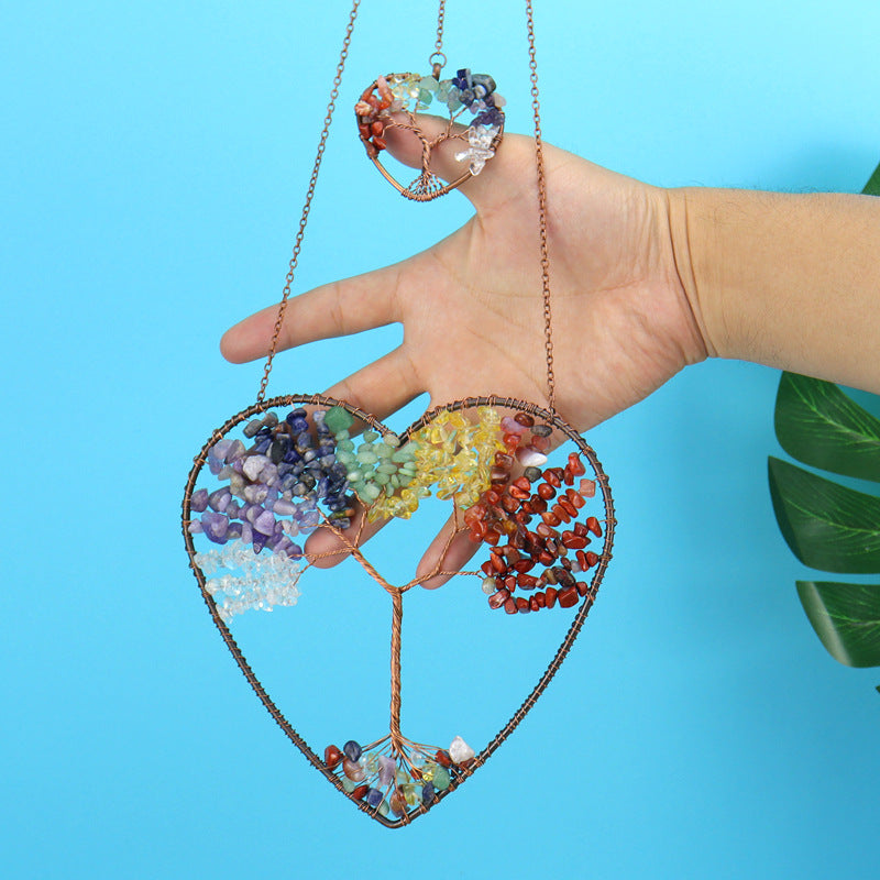 zensoullab Natural Crushed Stone Crystal Heart-shaped Tree of Life Dream Catcher Hanging Decoration Curtain Pendant