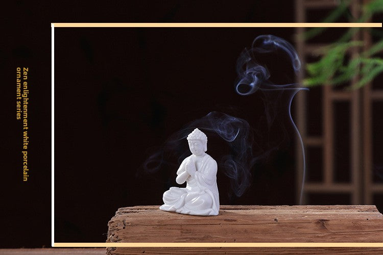 zensoullab Premium Handmade Ceramic Figure Bonsai Fish Tank Decoration White Porcelain Tathagata Little Monk Chinese Style Mini Small Ornament