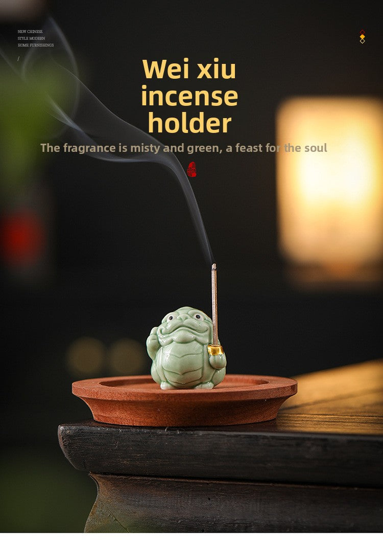 zensoullab Creative Lucky Golden Toad Incense Burner Cute Incense Holder Personalized Home Indoor Tea Room Standing Incense Stick Aromatherapy Burner Ornament